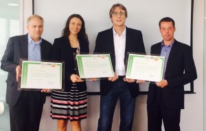 At the Travelife presentation of awards on 23 June: Mario Hardy, PATA; Janet Salem, UNEP; Willem Niemeijer and Graham Read, Khiri Travel