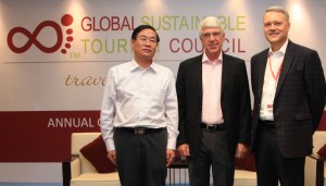 From left to right: Executive Director, HSAC Rotating Chairman, CMTA Mr. Huang Linmu; Chair GSTC Mr. Luigi Cabrini; CEO GSTC Mr. Randy Durband. 