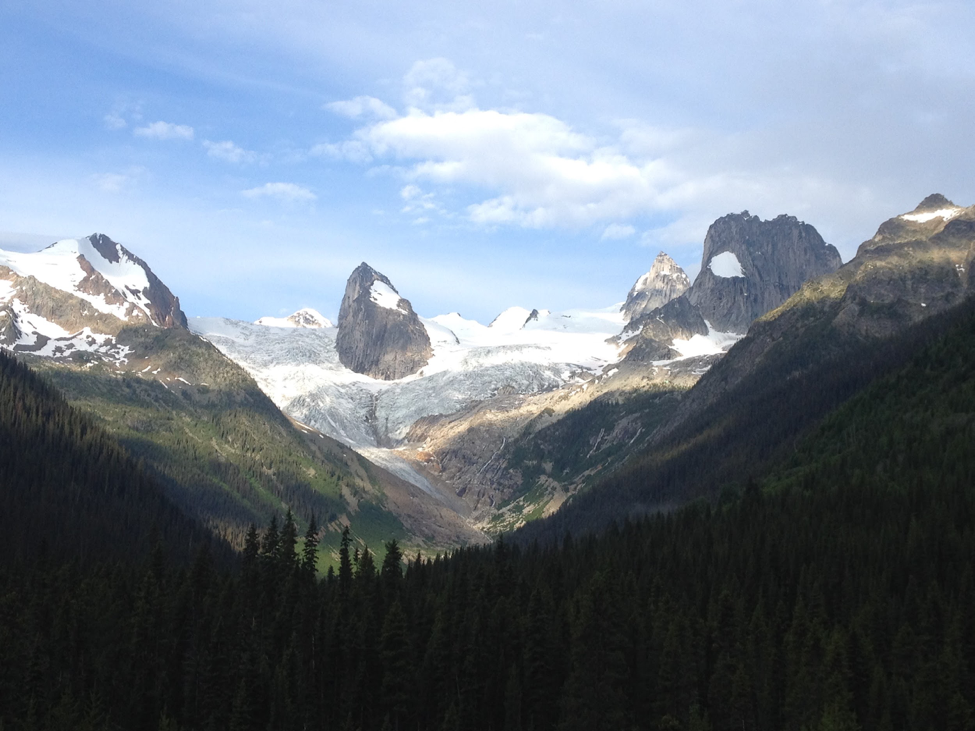The view of the Bugaboos spires from CMH’s Bugaboo Lodge. Photo credit: Jennifer Pemberton