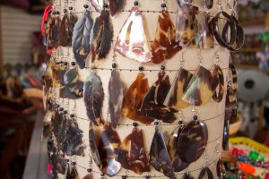 Sea turtle shell earrings for sale in Masaya Market, Nicaragua ©Hal Brindley